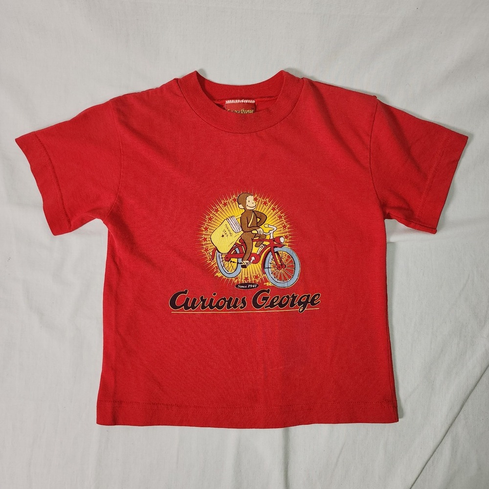 Curious George Adventure T Shirt Boys 5T Red Bicycle Y2K Vintage